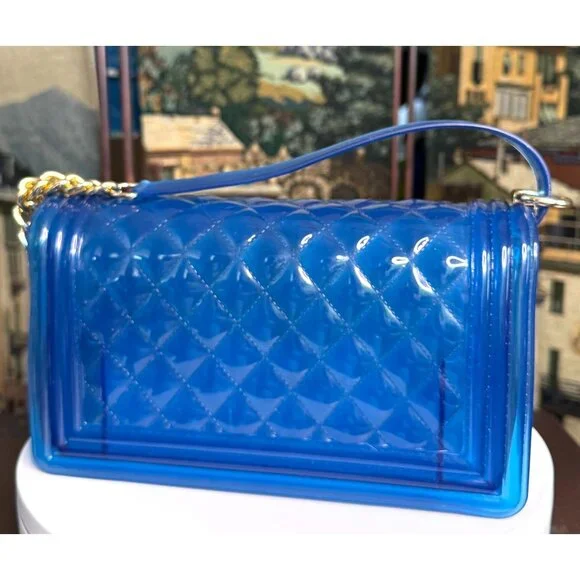 Blue Jelly Shoulder Bag With Chain Strap - Picture 3 of 13
